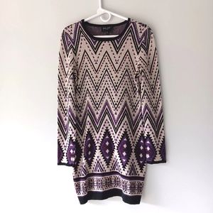Romeo + Juliet Couture Long Sleeve Sweater Dress Purple Gray Cream Medium